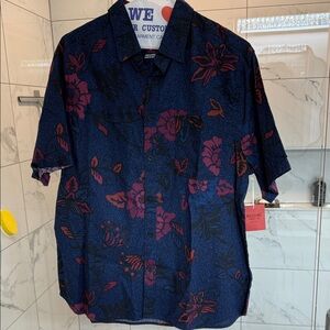 Massimo Dutti Blue and Purple Floral Men's Shirt XL